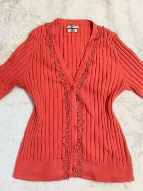 Y2K Van Heusen Lace Coral Button Up Cardigan Sweater